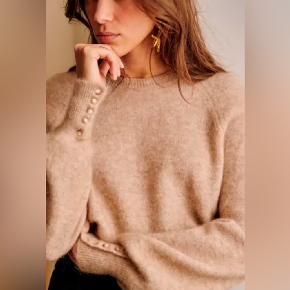 - SEZANE Sweater Fuzzy Polyamide Super Kid Mohair Merino Wool Puff Sleeve …